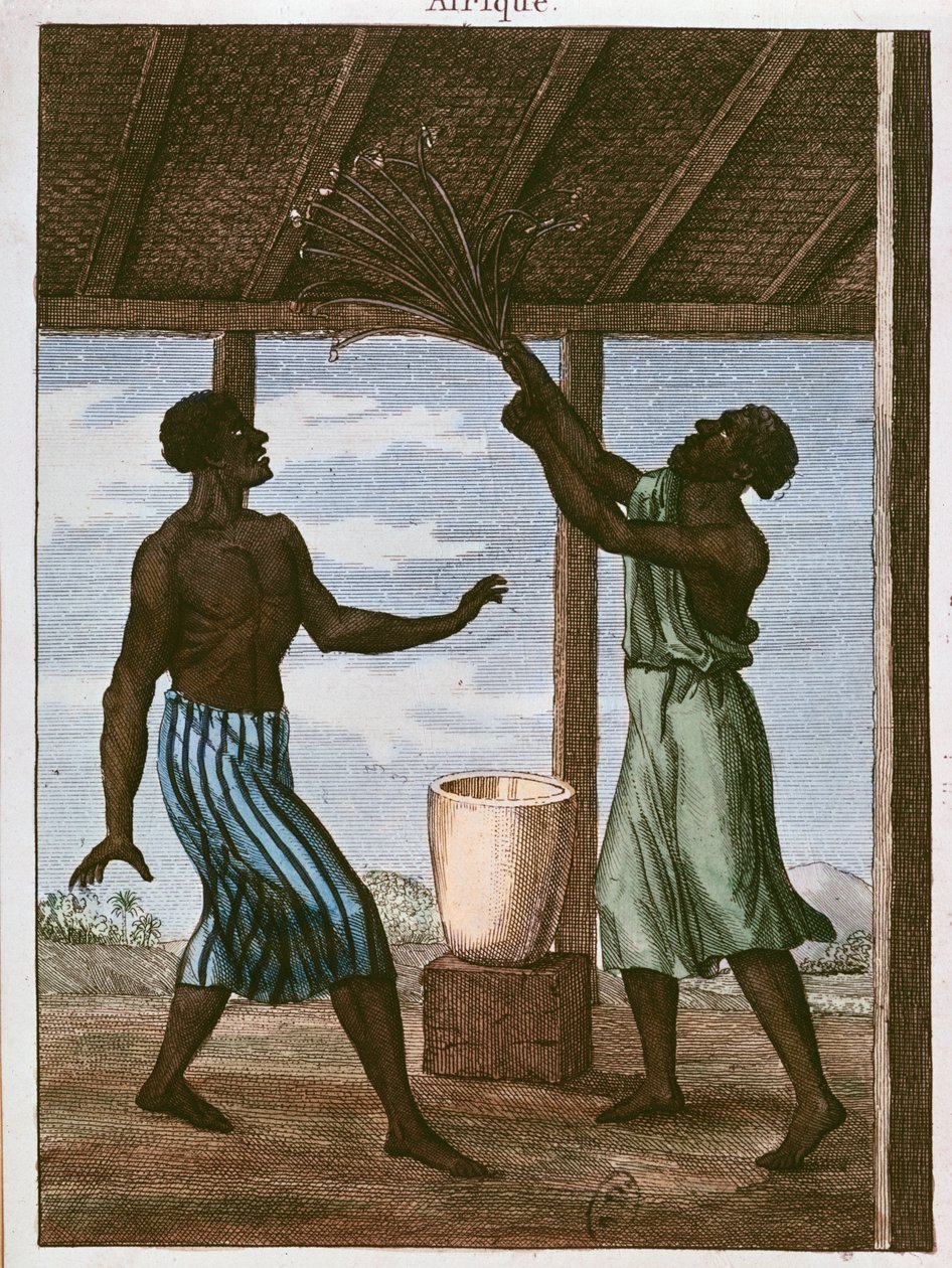 運命を相談するゴールドコーストの黒人、1812年（カラー彫刻） 作： フランス語学校