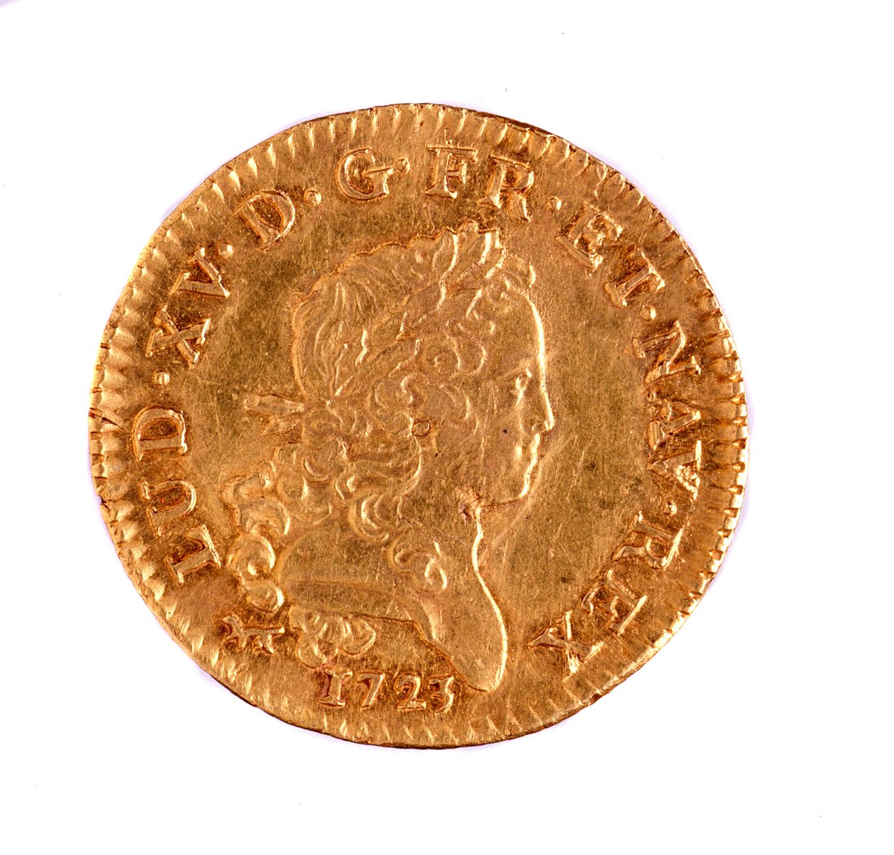 黄金のフレンチ・ルイ、ルイ15世（1715-1774）の時代 1723年 直径2.3cm ナポリ、アルケオロジコ美術館 作： フランス語学校