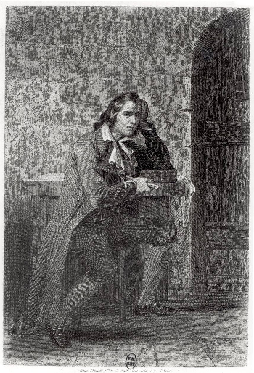 自身を刺すグラックス・バベウフ（1760-97）（彫刻）（モノクロ写真 作： フランス語学校
