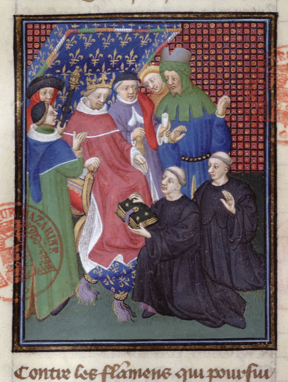 Guillaume de Nangis (d.1300 or 1303)が、1285年から1314年までフランス王だったPhilippe IV le Belに本を贈った（ベラム）（239257の詳細）。 作： フランス語学校