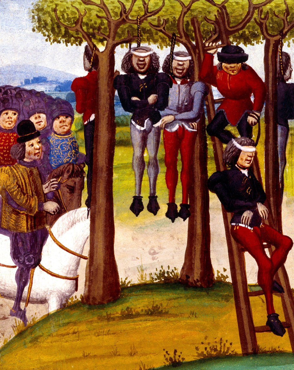 1422年の農民の絞首刑、「モンストレレットのクロニクル」のイラスト 作： フランス語学校