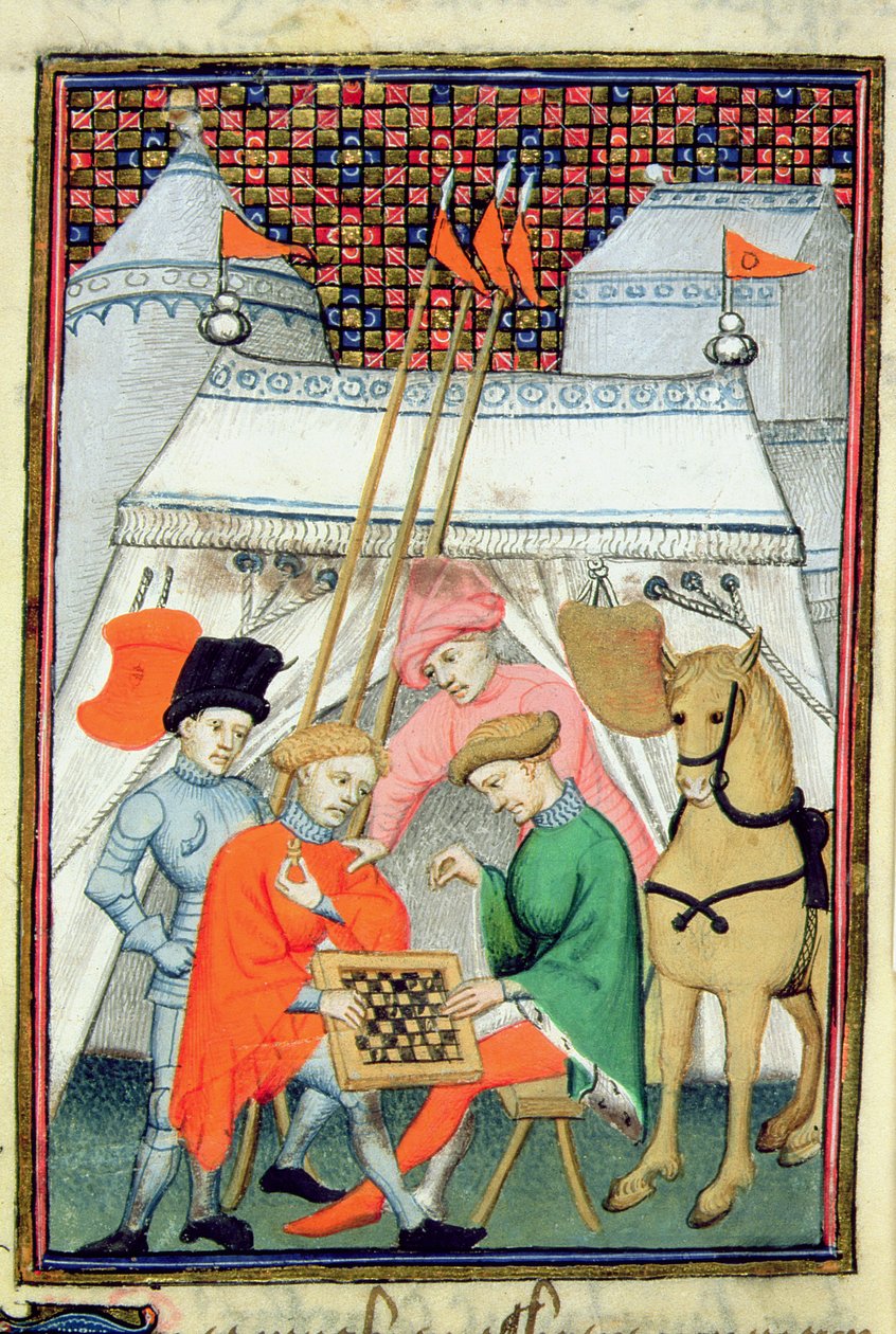 ハーレー 4431 f.133 チェスをするユリシーズ、パリのコピー、c.1410-15 (ベラム) 作： フランス語学校
