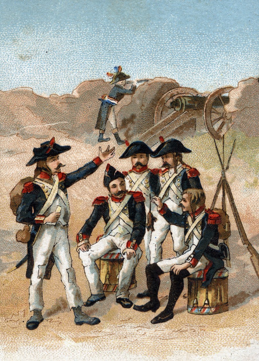 1800年6月のゲーンズ包囲戦で、マセナの兵士が言った言葉。クロモリトグラフィー。 作： フランス語学校