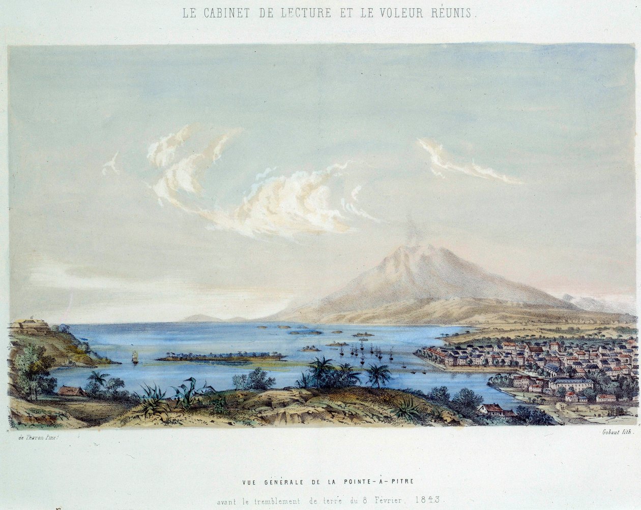 フランス植民地の歴史：1843年8月2日の地震前のグアドループ（アンティル諸島）のポワント・ア・ピートル（Pointe a Pitre）の全体像 作： フランス語学校
