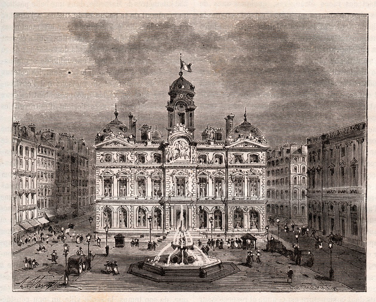 リヨンのホテル - V.A.マルト・ブラウンの「La France illustree: Geography, history, statistical administration」に掲載されている彫刻。1884 作： フランス語学校