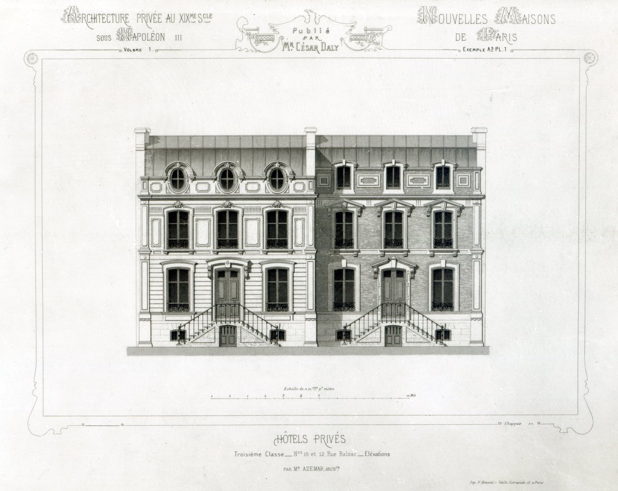 Hotels Prives、10＆12 Rue Balzac、パリ、Architecture Privee au C19th、 作： フランス語学校