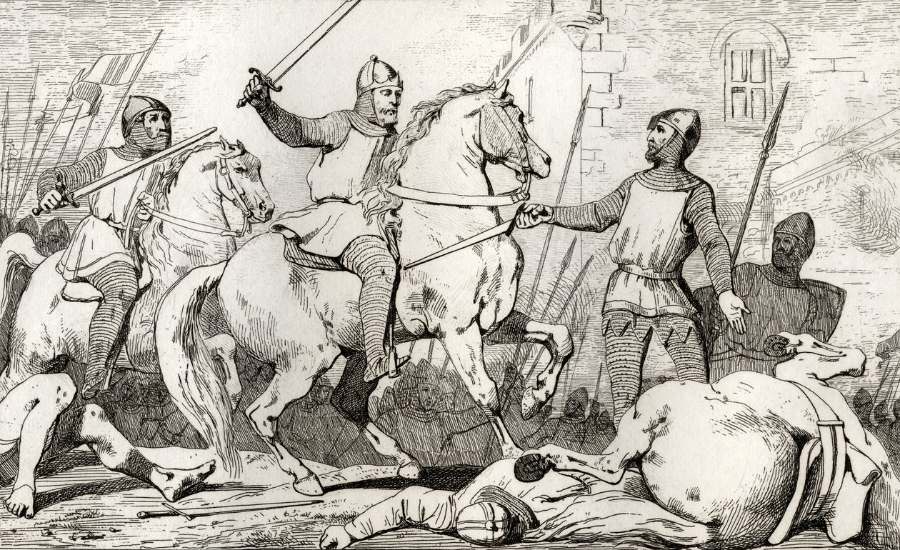ヒューカペット（941-96）は、1840年頃に出版された、コラートの「フランスの歴史」からロレーヌのチャールズを捕まえます。 作： フランス語学校