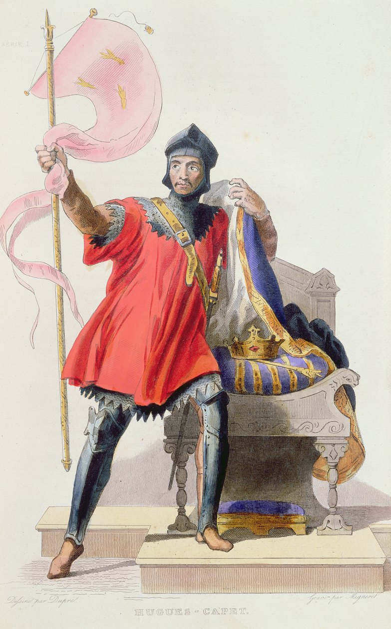 ユーグ1世カペ（941-996）、フランス国王、E.MennechetによるLe Plutarque Francais作、1835年（カラー彫刻） 作： フランス語学校