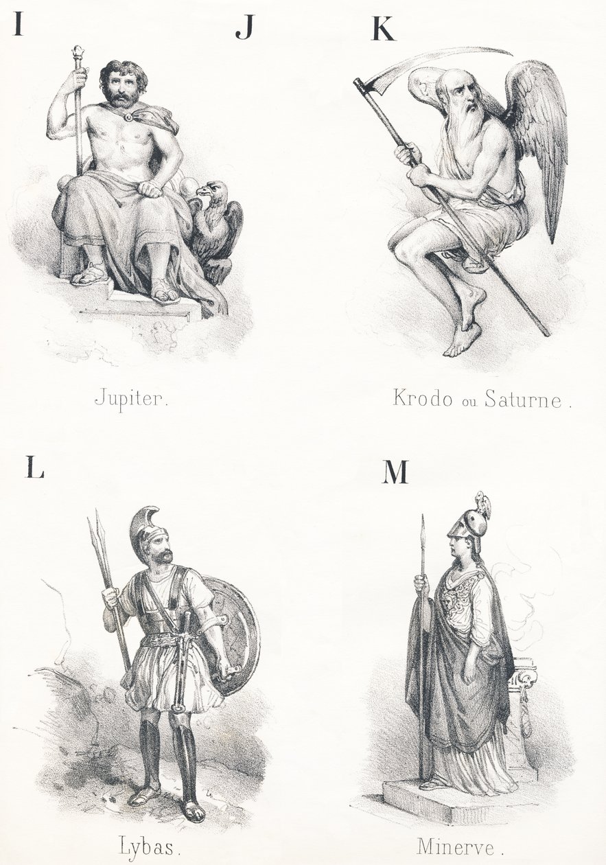 ; IJ K L M: Jupiter, Krodo, Lybas, Minerva 作： フランス語学校
