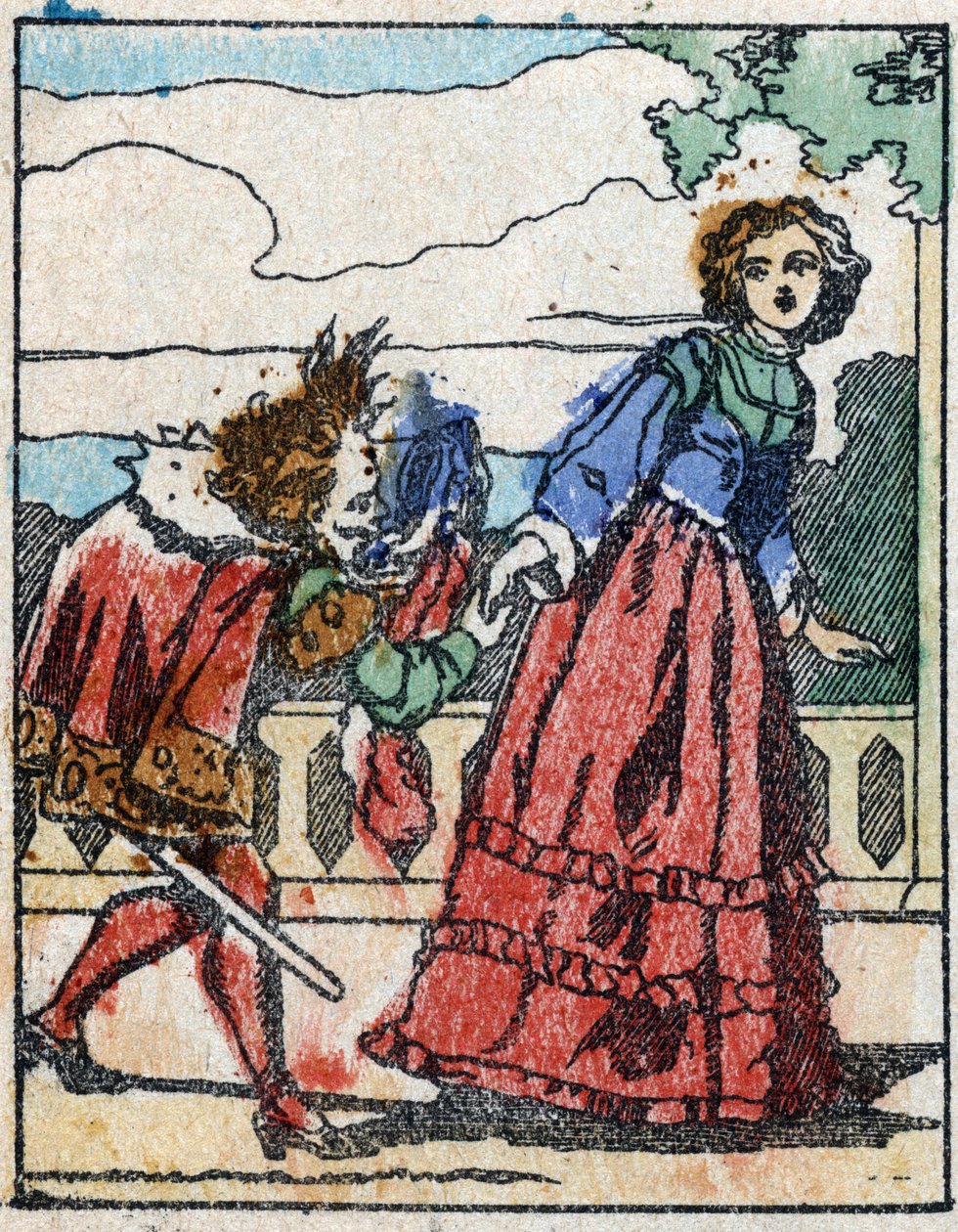 フランスの作家、シャルル・ペロー（1628-1703）の物語 "Riquet a la houppe "の挿絵。エピナルのイメージング・ペランの木版画。19世紀後半の作品。 作： フランス語学校