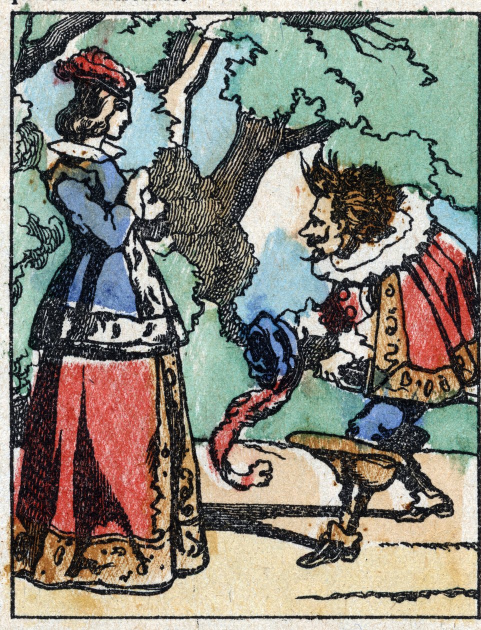 フランスの作家、シャルル・ペロー（1628-1703）の物語 "Riquet a la houppe "の挿絵。エピナルのイメージング・ペランの木版画。19世紀後半の作品。 作： フランス語学校