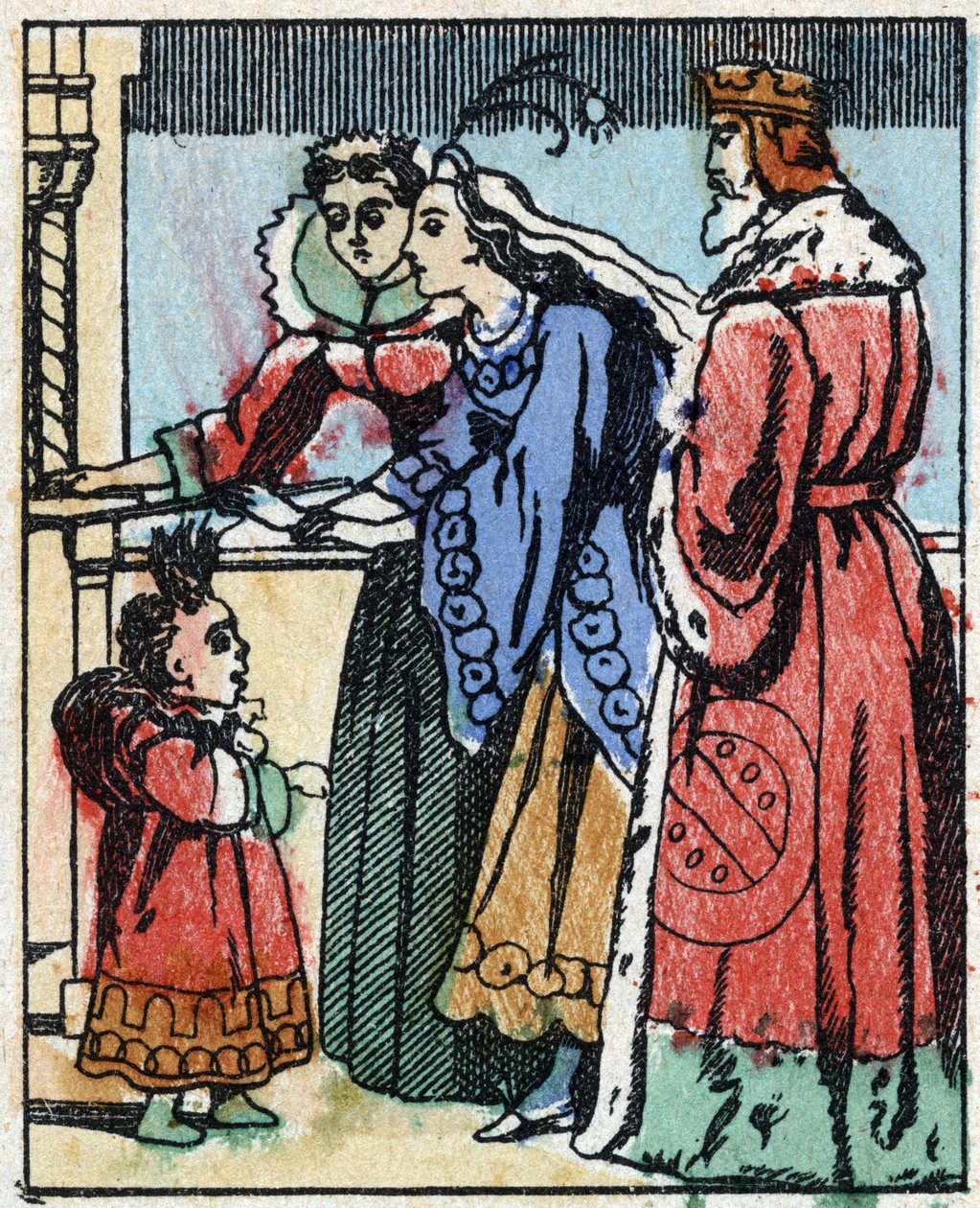 フランスの作家、シャルル・ペロー（1628-1703）の物語 "Riquet a la houppe "の挿絵。エピナルのイメージング・ペランの木版画。19世紀後半の作品。 作： フランス語学校