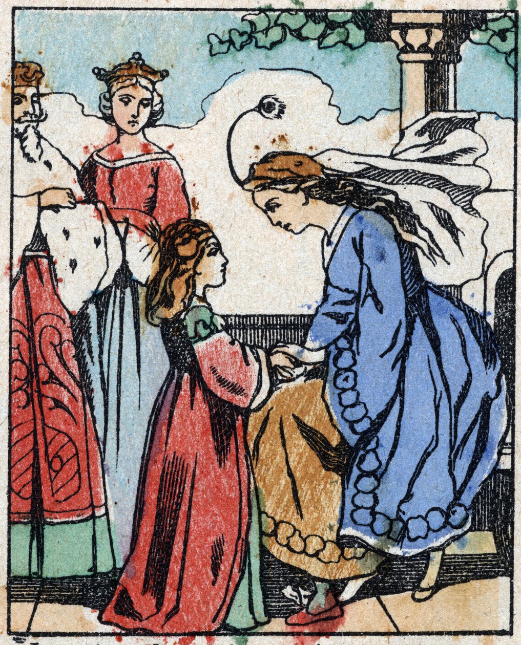 フランスの作家、シャルル・ペロー（1628-1703）の物語 "Riquet a la houppe "の挿絵。エピナルのイメージング・ペランの木版画。19世紀後半の作品。 作： フランス語学校