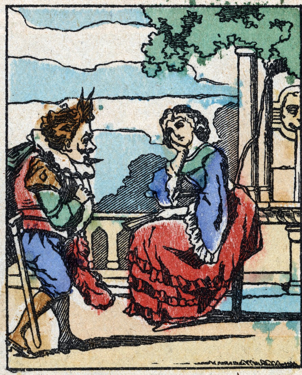 フランスの作家、シャルル・ペロー（1628-1703）の物語 "Riquet a la houppe "の挿絵。エピナルのイメージング・ペランの木版画。19世紀後半の作品。 作： フランス語学校