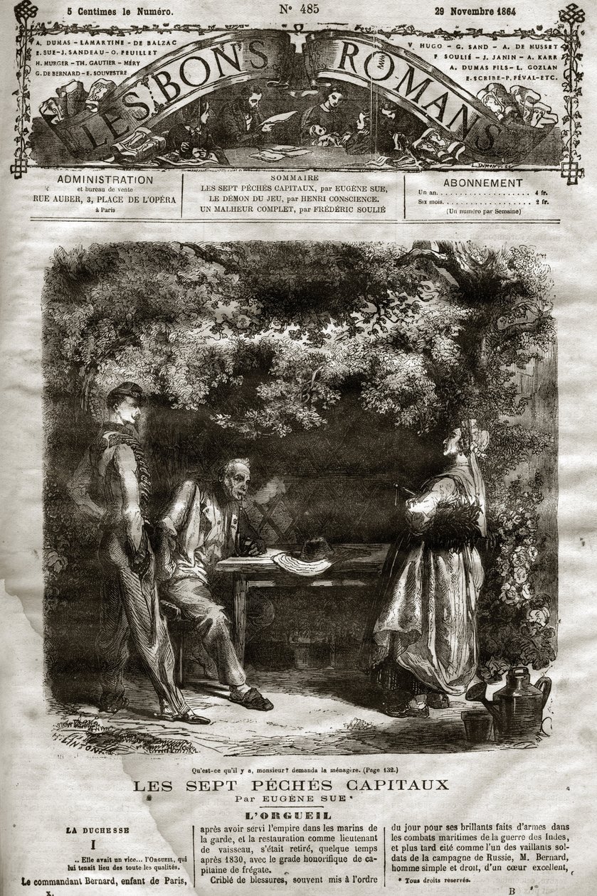 1864年11月29日の「The Bons Romans」に掲載されたEugene Sueの小説「The Seven Capitals」の挿絵。 作： フランス語学校