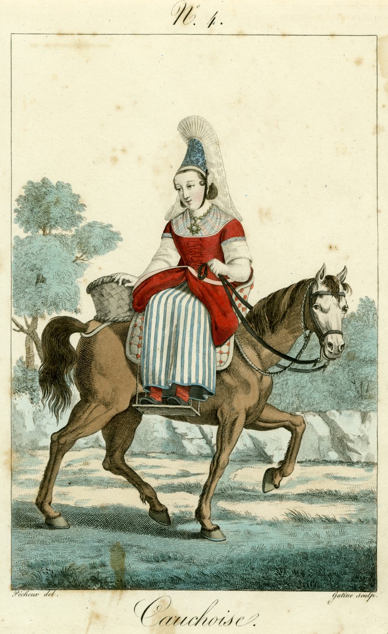 Ilustração nº. 4, traje Cauchoise (gravura colorida) 作： フランス語学校