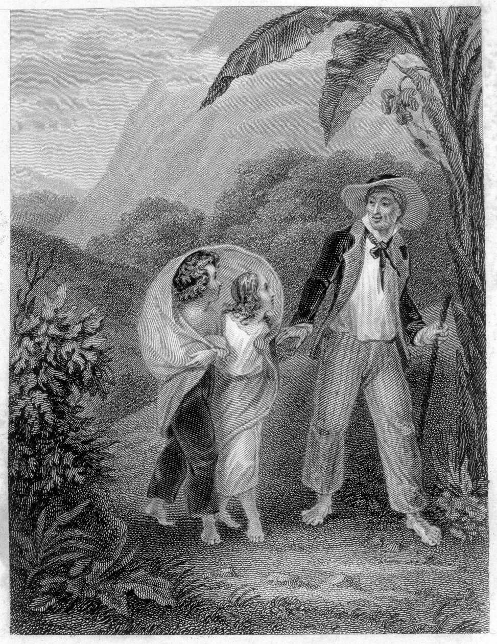 ポールとヴァージニア」の挿絵。フランスの作家（1737-1814）、アンリ・ベルナルダン・ド・サンピエール（サンピエールまたはサンピエール）のロマン。 作： フランス語学校