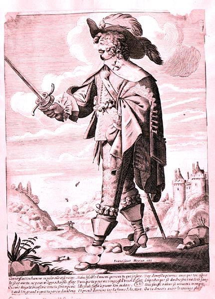 ルイ13世時代（1601-43年）の兵士のイラスト（エングレービング）（モノクロ写真） 作： フランス語学校