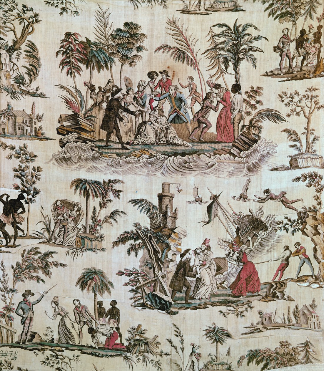 小説Paul et Virginie、Toile de Nantes、c.1800（プリントコットン）の事件のイラスト 作： フランス語学校