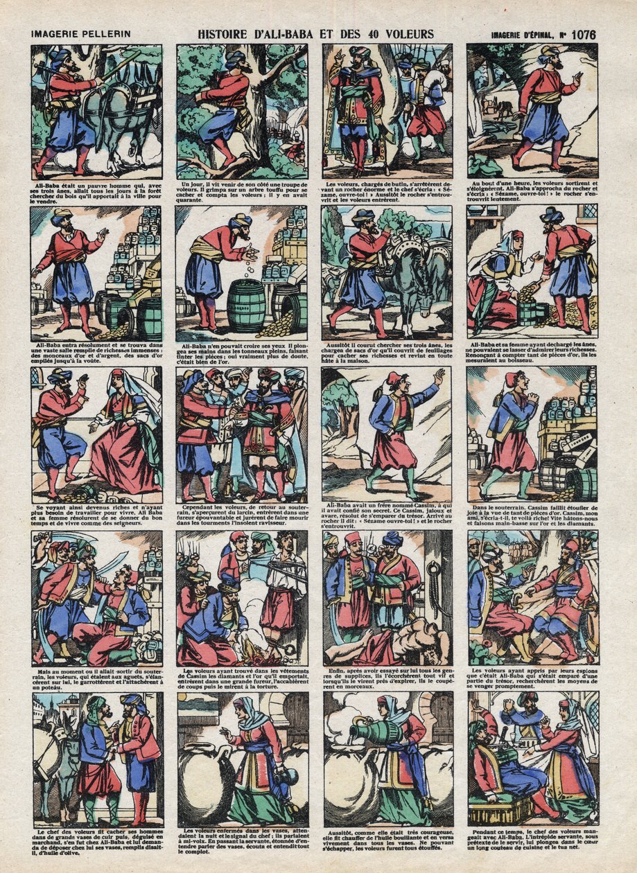 ペラン・ハウスから見たエピナルのイメージ - 1913年頃 - 「千夜一夜物語」の挿絵。アリババ（Ali Baba）と40人の盗賊の物語。 作： フランス語学校