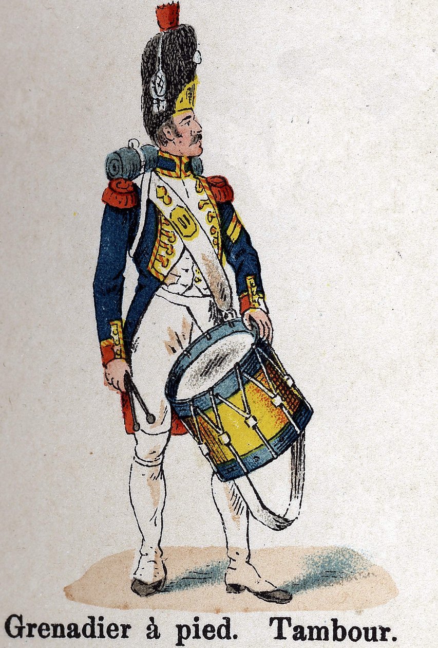 帝国軍ナポレオン1世：徒歩の擲弾兵 - 太鼓。Lienhart and Humbert著『Les Uniforms de l