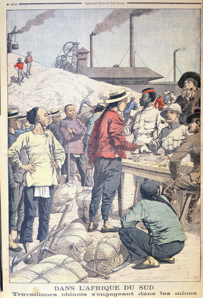 1904年に南アフリカの金鉱山で働く中国人労働者の輸入、1904年のルプチジャーナルのイラスト 作： フランス語学校