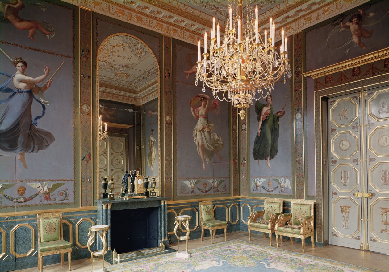 Hortense de Beauharnais（1783-1837）1803-10のアパートのSalon de Musiqueの内部 作： フランス語学校