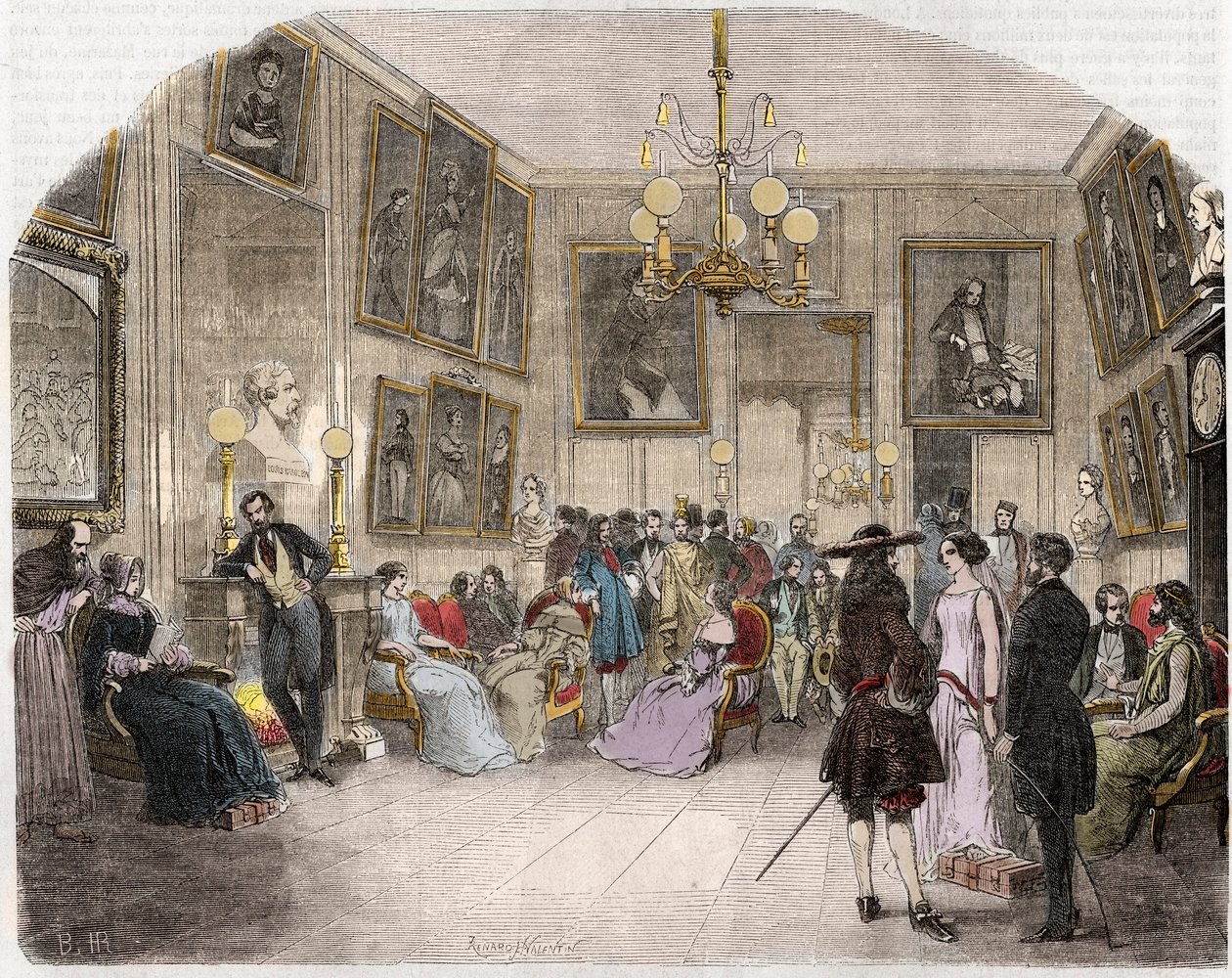 緑の部屋の内観（パリのコメディ・フランセーズ） - Vue interieure du foyer des artistes - Comedie Francaise - Edmond Texier 1852年の "Tableau-de-Paris "のエングレーヴィング。 作： フランス語学校