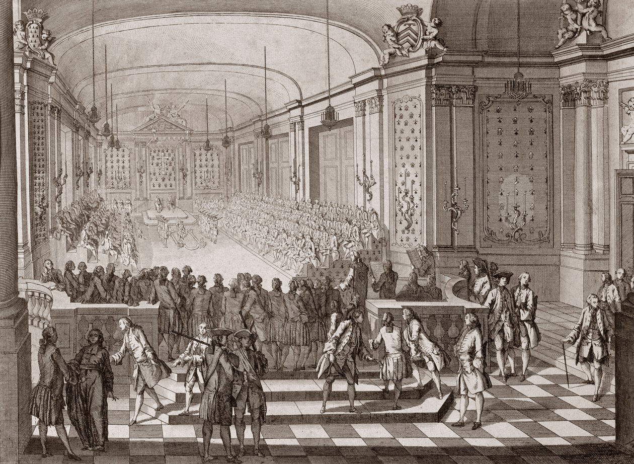 1764年、ブルターニュ連合開催中のナントにあるジャコバン堂の内観。 作： フランス語学校