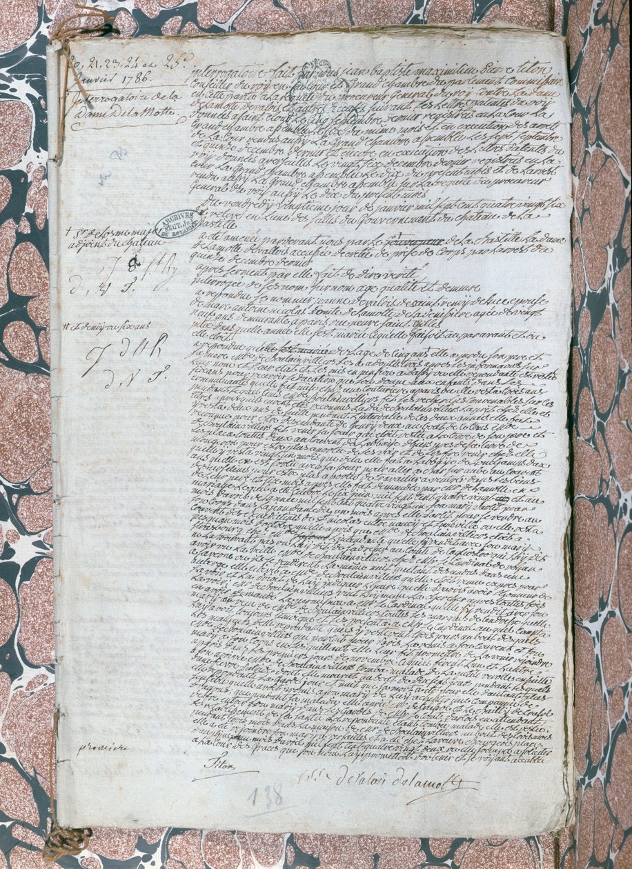 ジャンヌドゥヴァロワサンレミーの尋問、ラモット伯爵（1756-91年）、1785年1月 作： フランス語学校
