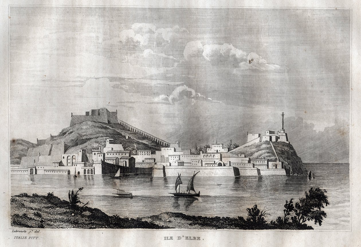 エルバ島 - トスカーナ州 - M. de Norvins, Ch. Nodier 1834-1836による "Picturesque Italy" - History and Descriptive Painting of Italyからのエングレーヴィング。 作： フランス語学校
