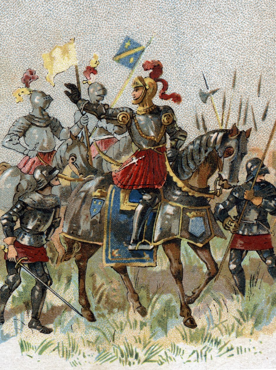 イタリア戦争：1509年5月14日、イタリアのアグナデル（ミラノ）の戦いでのフランス王ルイ12世（1462-1515）の姿。クロモリトグラフィー。 作： フランス語学校
