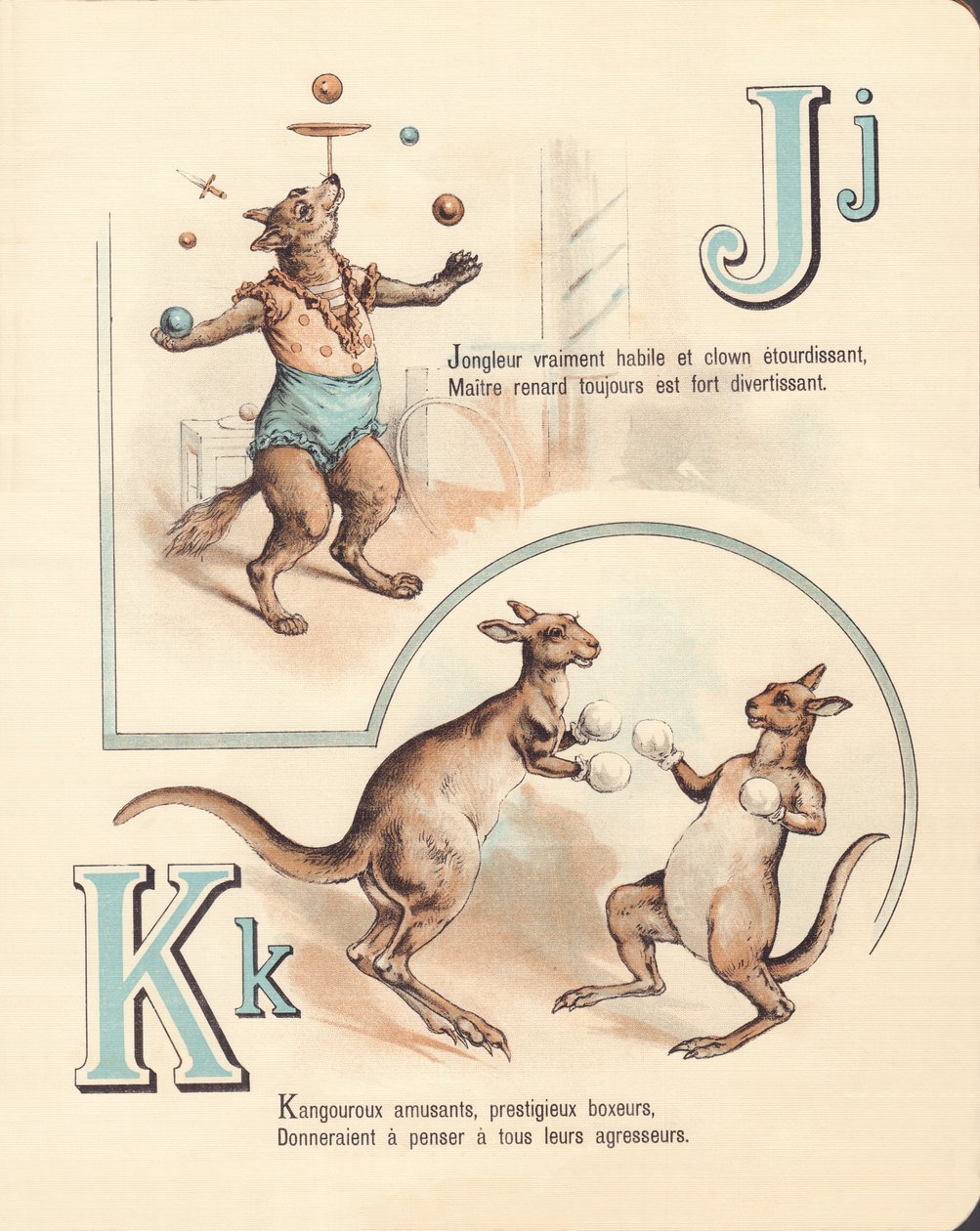 JK：うれしそうなキツネ、ジャグラー、カンガルー、キックボクシング 作： フランス語学校