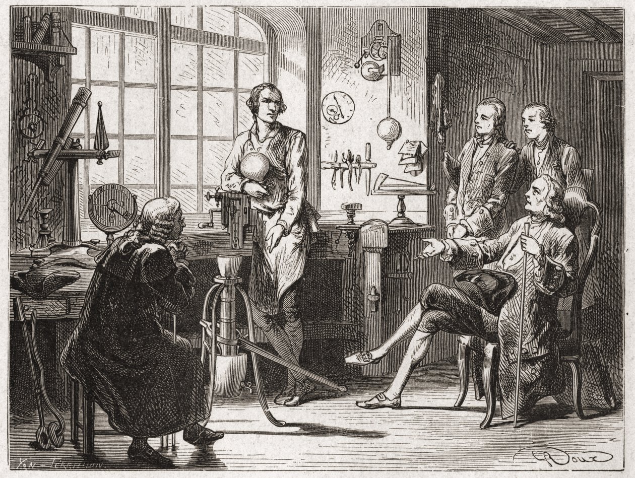 ジェームズ・ワット（1769年に蒸気機関を発明）のグラスコウの店にて。 作： フランス語学校
