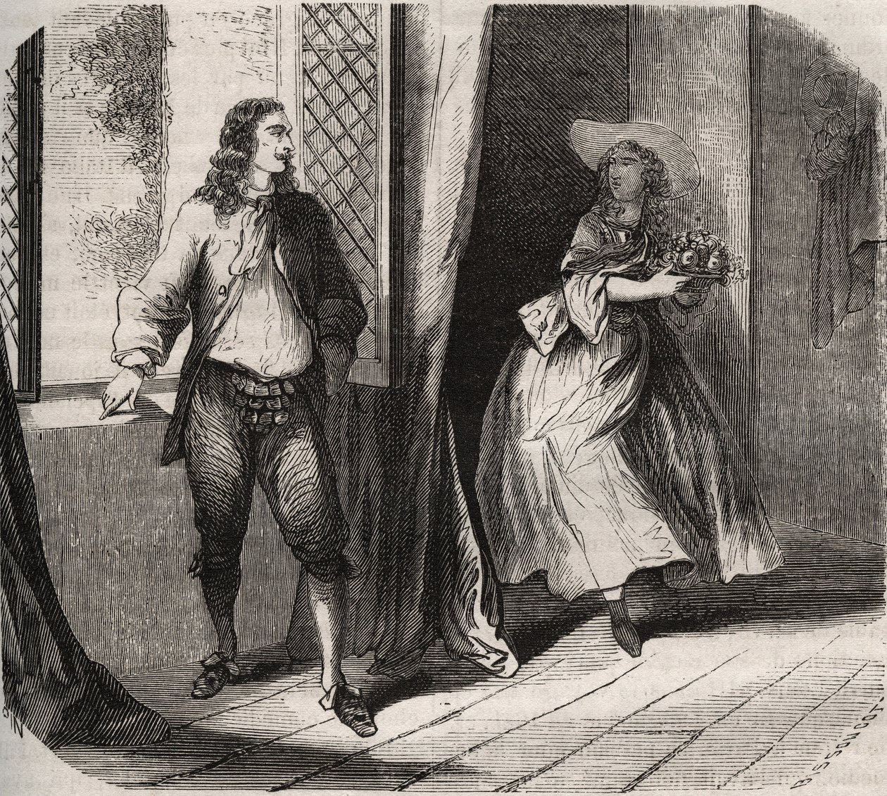 ジャン・バティスト（Jean-Baptiste）・ポケリン（Jean-Baptiste Poquelin, dit Moliere）（1622-1673）は、喜劇役者のマドモアゼル・ドゥ・ブリー（Catherine Leclerc du Rose）にプロポーズした。 作： フランス語学校