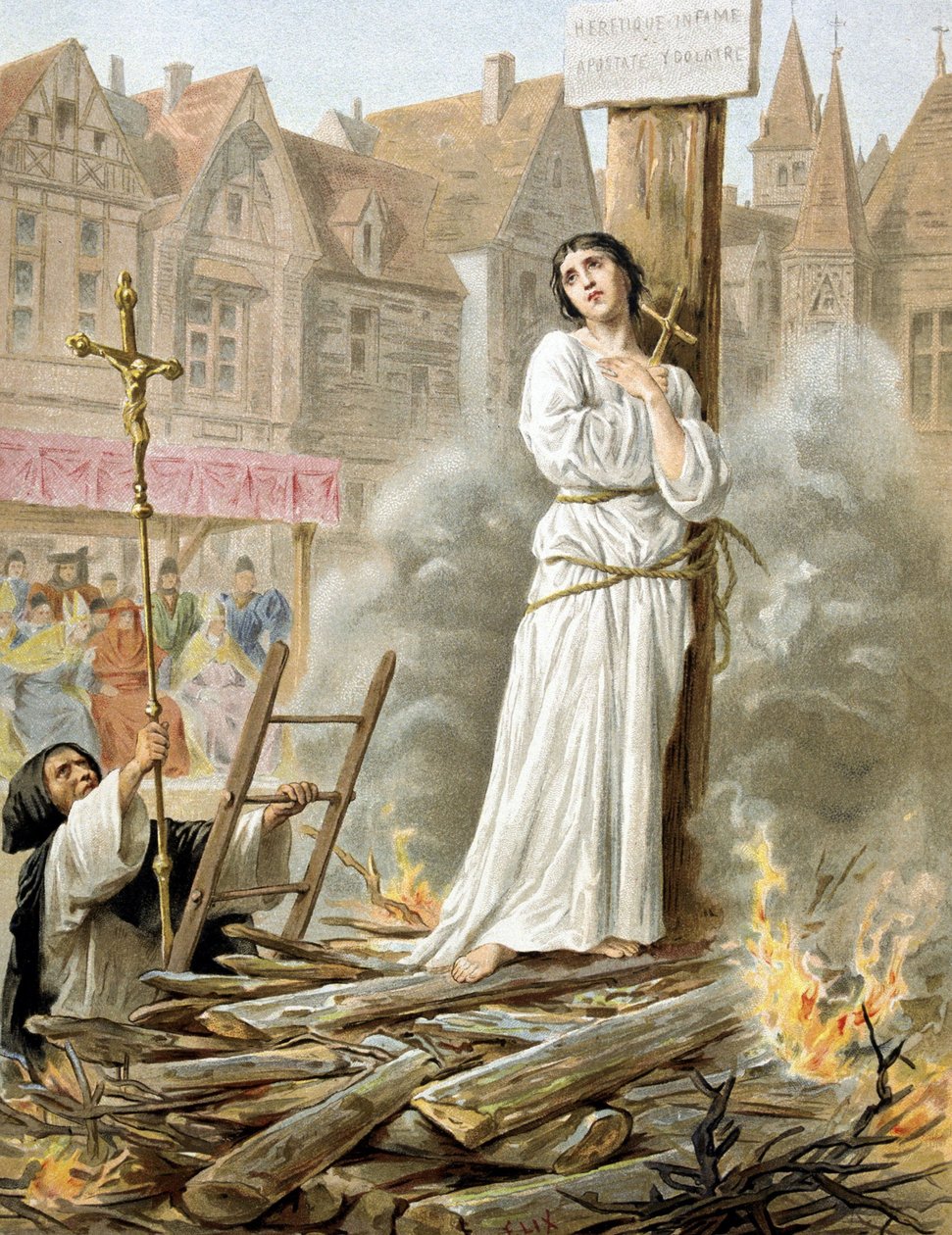 1431年5月20日、火あぶりの刑に処されたジャンヌ・ダルク（リトグラフ） 作： フランス語学校