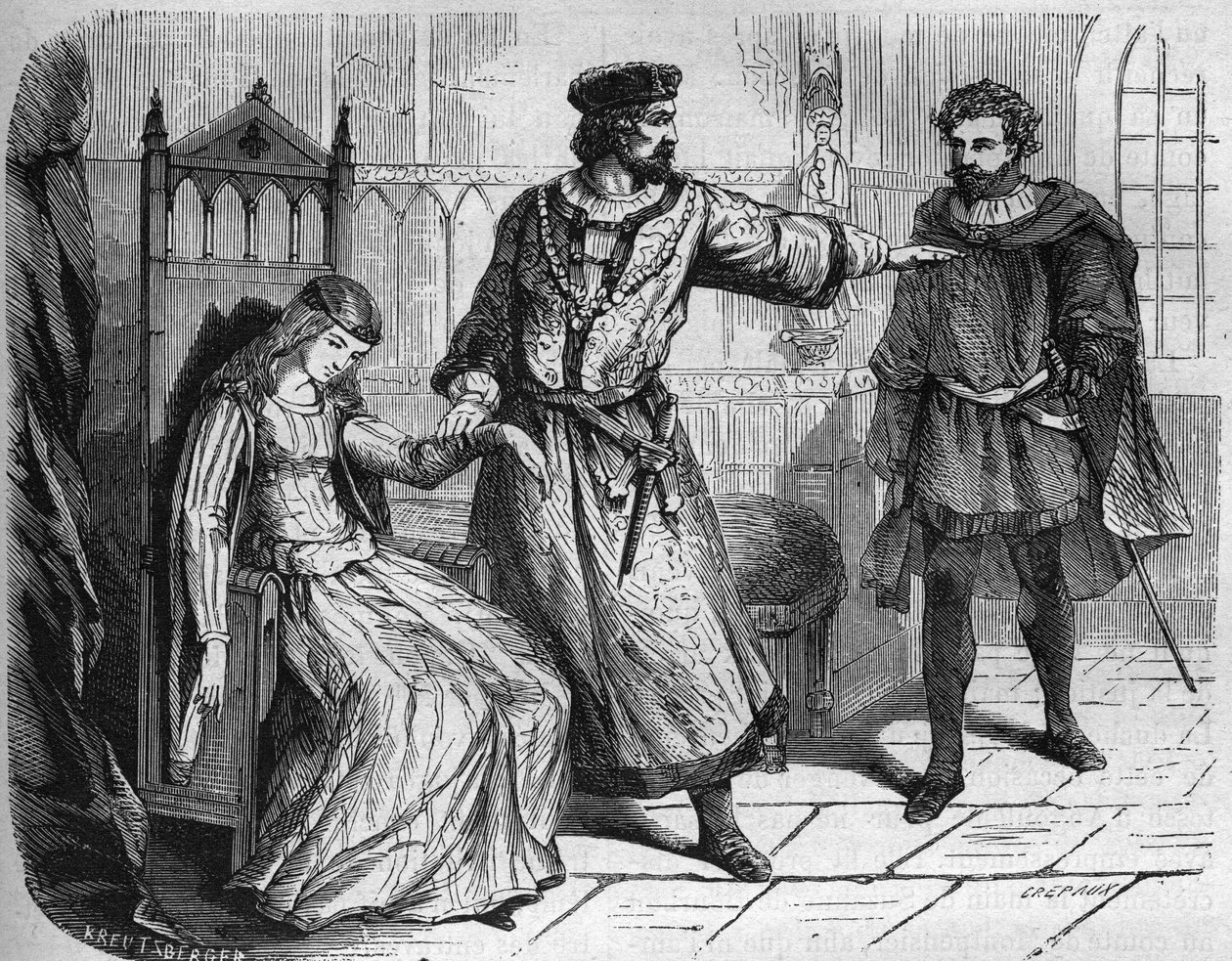 フランス王フィリップ6世（フィリップ・ド・ヴァロワ）（1293年〜1350年）とその妻ナバラのブランシュ（1333年〜1398年）。古代から現代までの世界のすべての民族における売春と放蕩の歴史」に掲載されている版画、Dr. Th.-F.デブレイ 作： フランス語学校