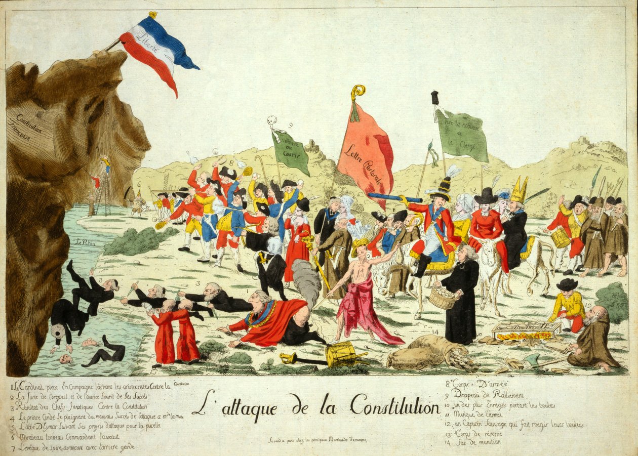 憲法への攻撃、パブ1792年（手彩色のエングレービング 作： フランス語学校