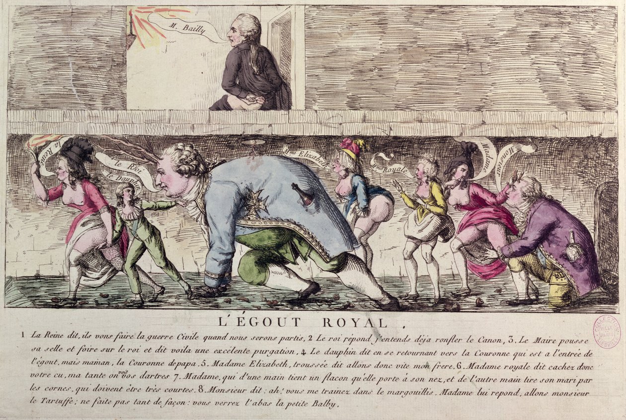 1791年6月21日のフランス王室のヴァレンヌへの飛行のLEgout Royal風刺画 作： フランス語学校