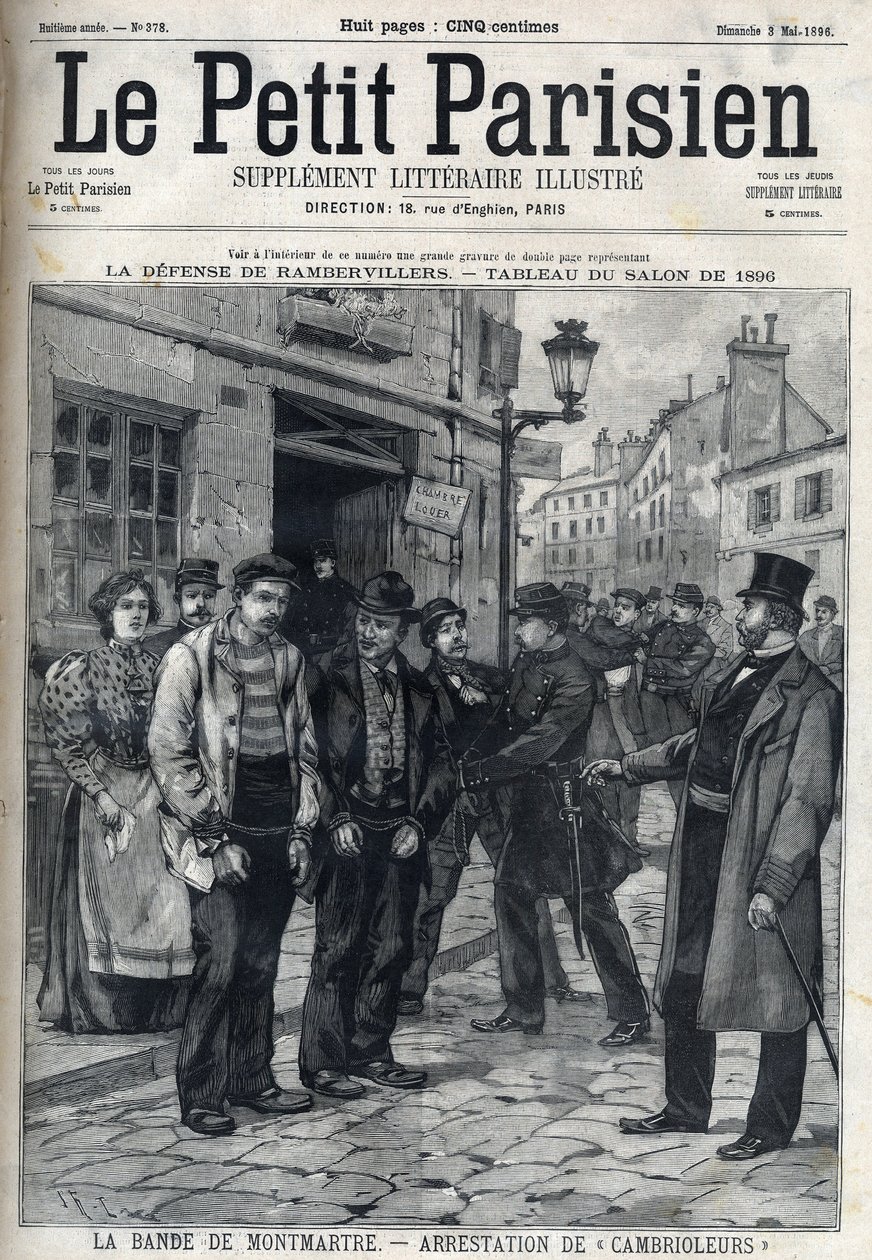 La Bande de Montmartre: 警察がパリで強盗を逮捕、「Le petit Parisien」に掲載。 作： フランス語学校