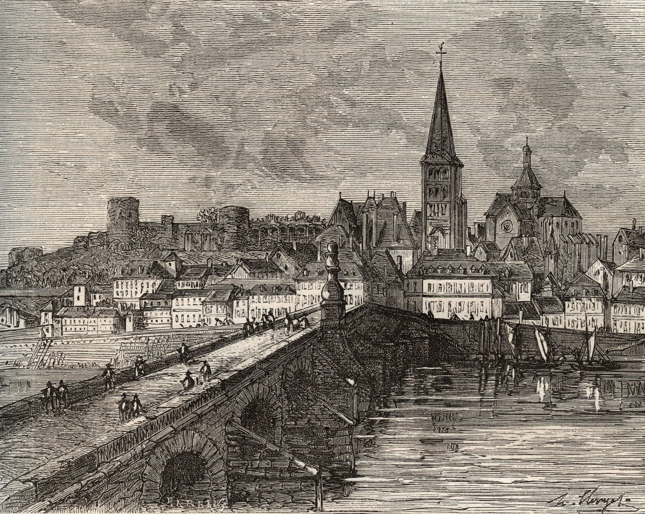 La Charite sur Loire - ラ・シャリテ・シュル・ロワール - ブルゴーニュ地方のニーヴル - V.-A.による「France illustree: geography, history, statistical administration」に掲載された彫刻。Malt-Brown著「France illustree: geography, history, statistical administration」に掲載されている。1884 作： フランス語学校