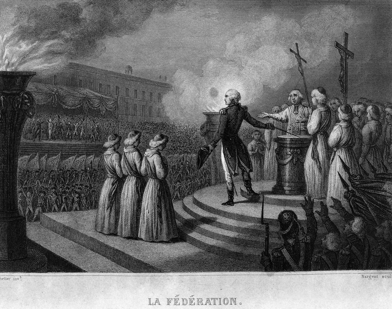 ラ・フェデラシオン（1790年7月14日）、バスティーユ奪還記念日：憲法への宣誓-ティエールの「フランス革命」による。19世紀 作： フランス語学校