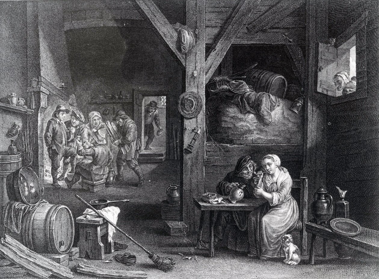 La Fumeuse、David Teniers the Younger後のJean Baptiste Patasによる印刷、1786-1808 作： フランス語学校