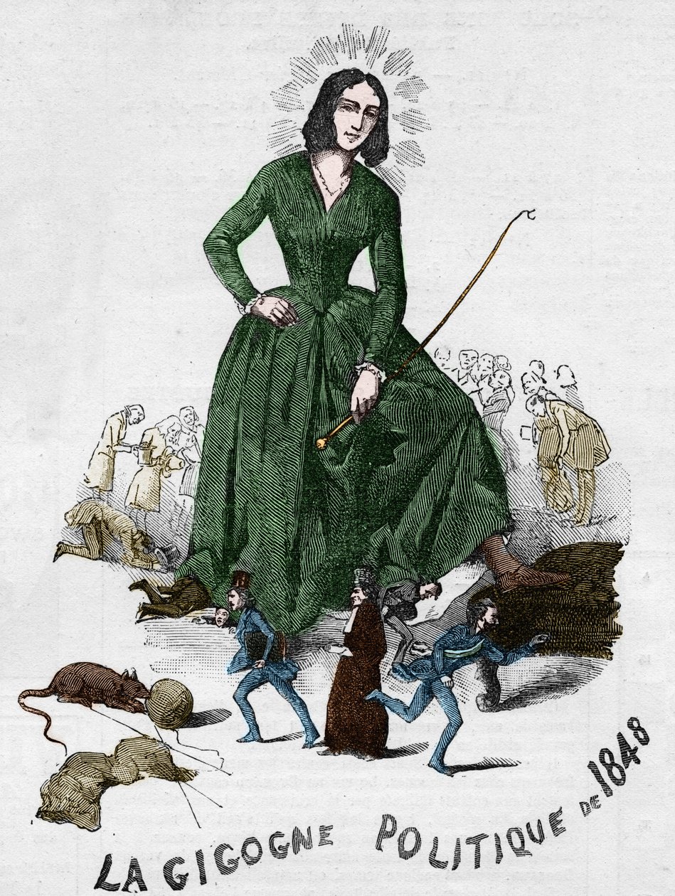 La Gigogne politique de 1848（ジョージ・サンド（Aurore Dupin, Baronne Dudevant）（1804-1876）フランスの作家）。アドルフ・ジュリアンのロマンティックなコレクションから、1848年にブールジュで制作された漫画。 作： フランス語学校