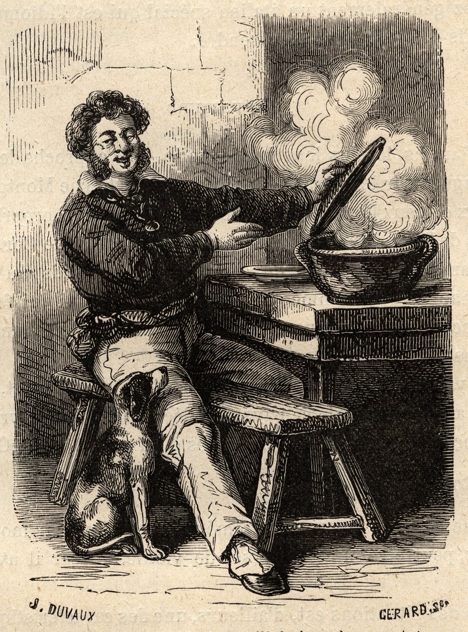 La bouillabaisse du sailor Marseillais au 19 eme century - - engraving in "PATRIE" - DESCRIPTION PACUREQUIRESSE DE LA FRANCE EN 6 VOLUES BY LUCIEN HUARD - end 19世紀 作： フランス語学校