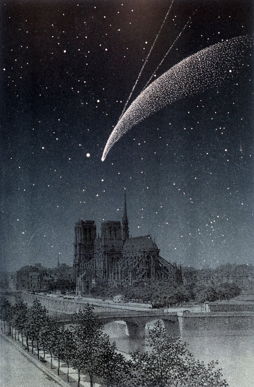 1858年4月10日、パリで見たドナティ彗星 - アメデ・ギユマン著「Le Ciel」（アシェット、パリ）より 作： フランス語学校