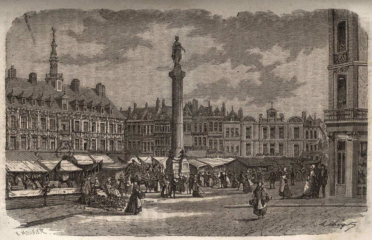 ヴィクトル・デュルイ（1811-1894）の『フランス史』に掲載されたリールの大広場の彫刻 - 1882年 作： フランス語学校