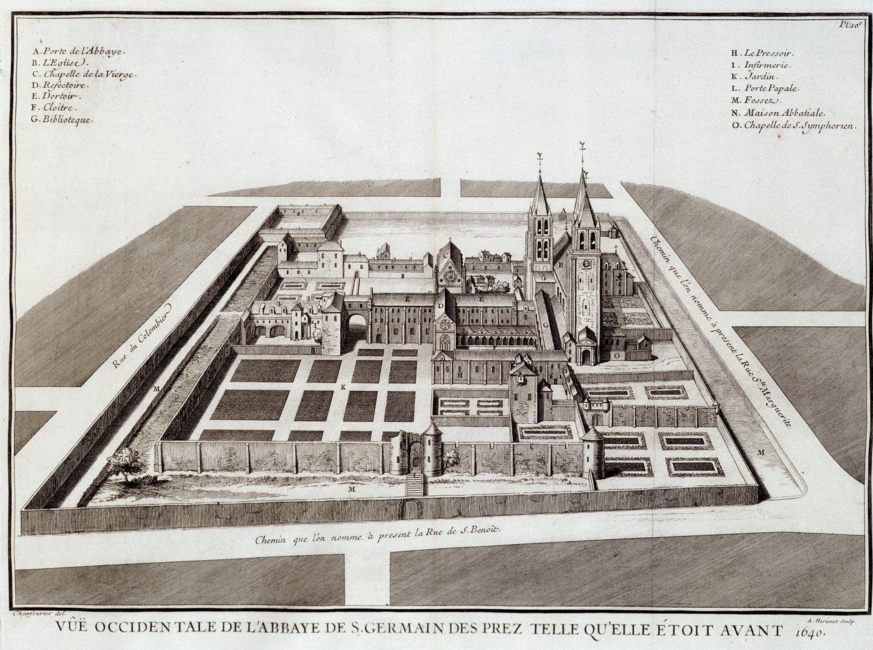 1640年以前のサン・ジェルマン修道院 - ドム・ジャック・ブイヤール著「サン・ジェルマン・デ・プレ修道院の歴史」、デュプイ編、パリ 作： フランス語学校