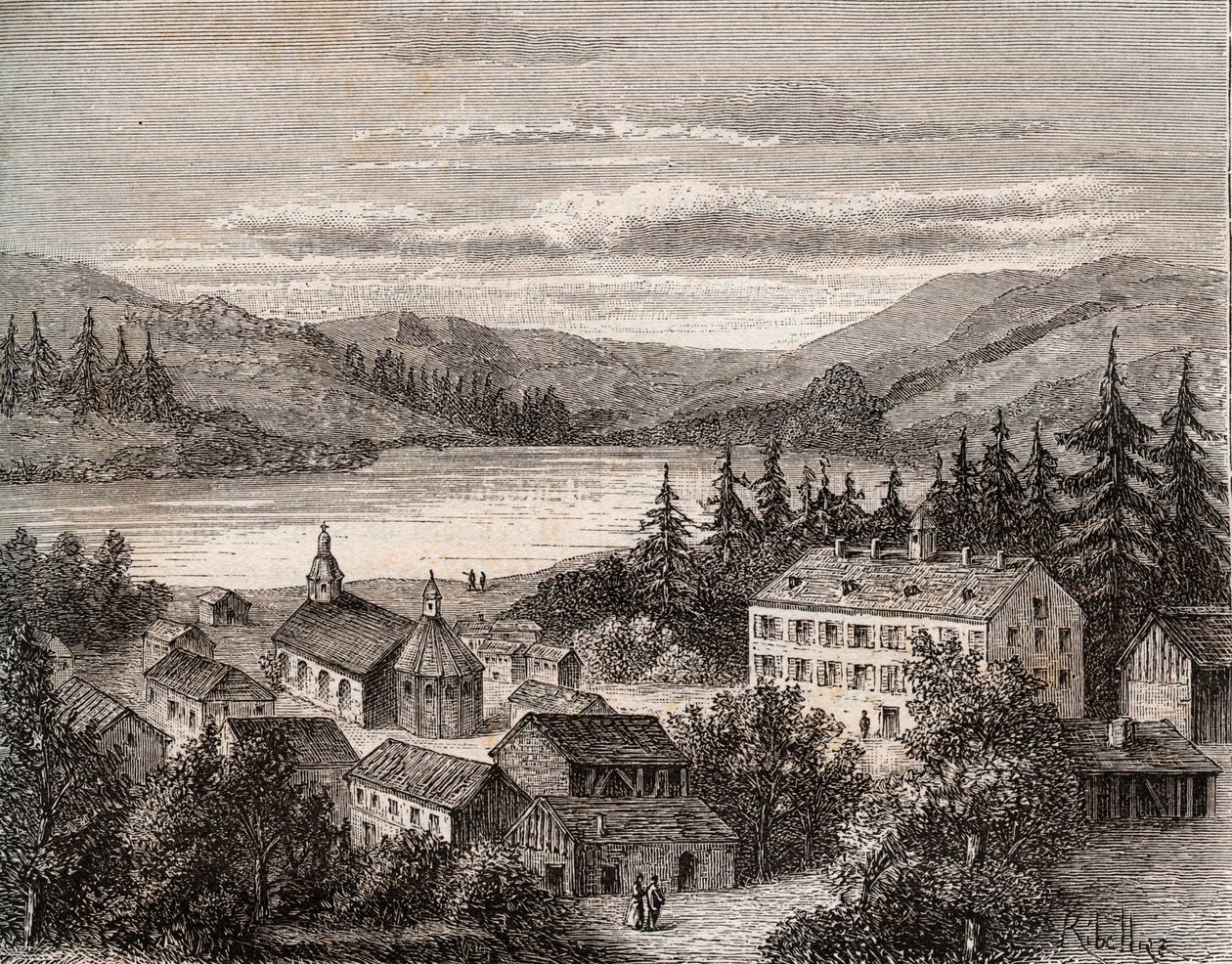 Lac de Gerardmer - Alsace Champagne Ardenne Lorraine - V.A. Malt-Brownの "La France illustree: geography, history, statistical administration "に掲載された彫刻。1884 作： フランス語学校