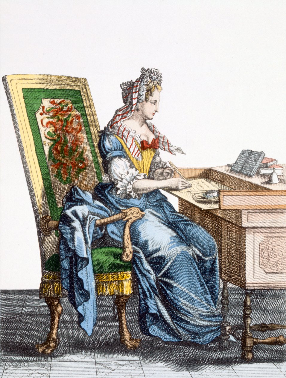 ライティングデスク88の女性：女性はライティングデスクで請求書を支払います。 作： フランス語学校